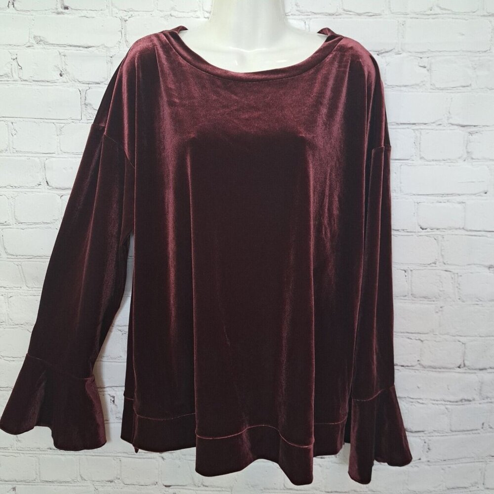 Worthington Velvet Bell Sleeve Top Size Large Petite